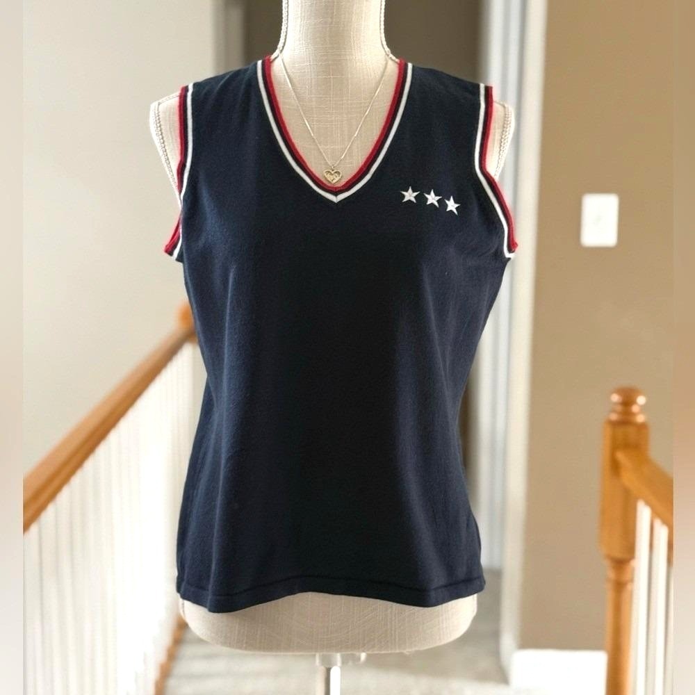 Vintage White Stag Navy Blue Patriotic Star V-Neck Sweater Vest XL